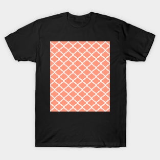 Coral Pink White Quatrefoil Pattern T-Shirt